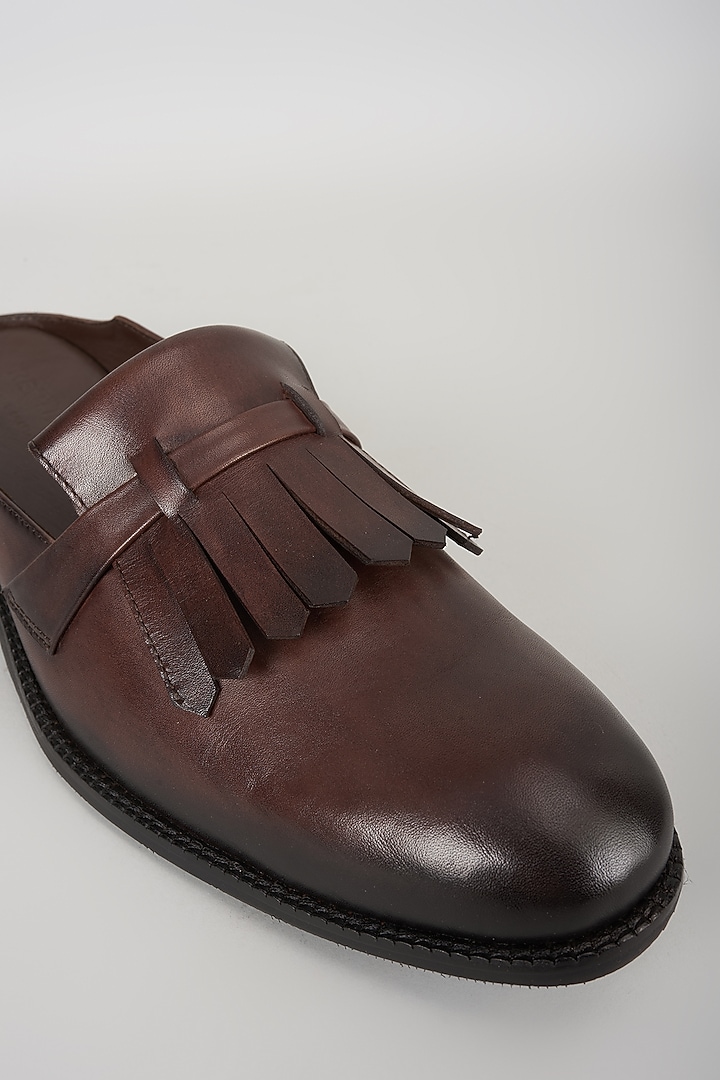 Brown Espresso-Toned Leather Mules by SALIL BHATIA at Pernia's Pop Up Shop
