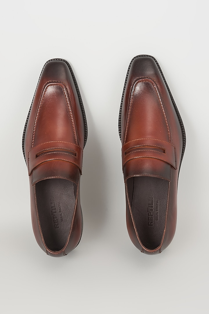 Burnished Tan Leather Penny Loafers by SALIL BHATIA at Pernia's Pop Up Shop