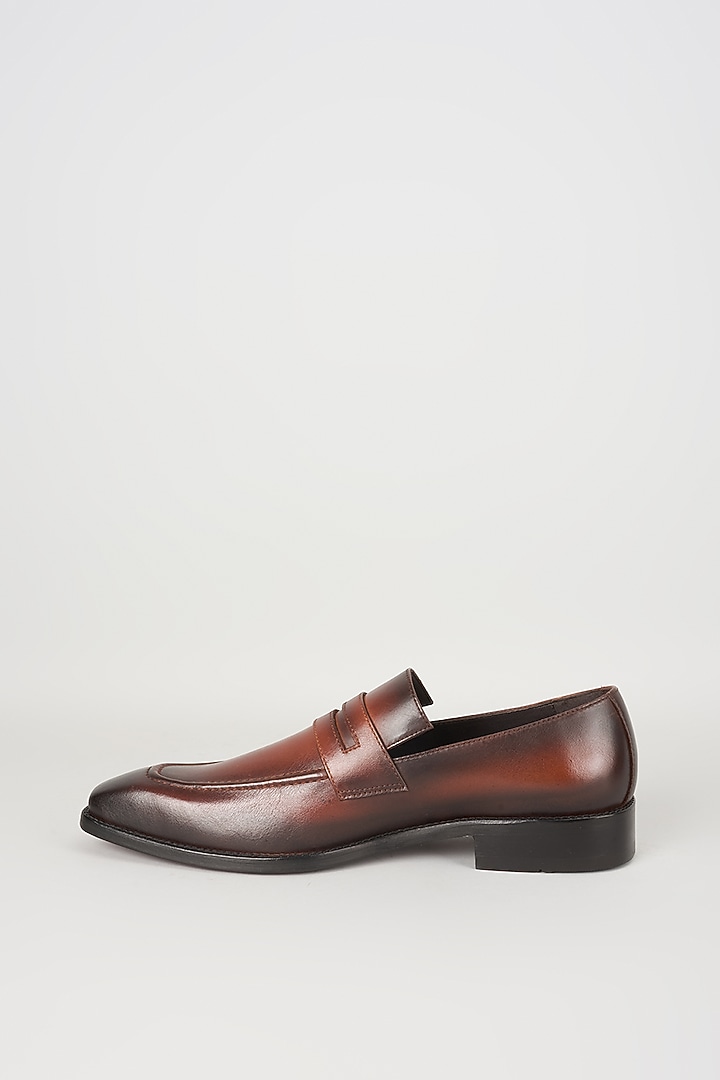 Burnished Tan Leather Penny Loafers by SALIL BHATIA at Pernia's Pop Up Shop