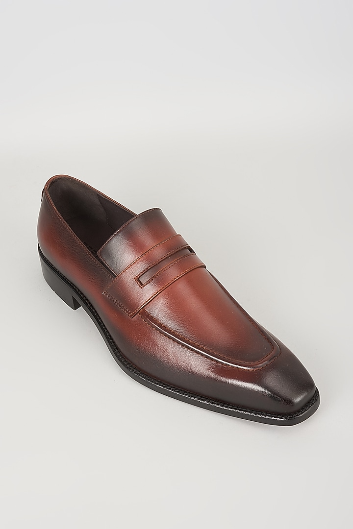 Burnished Tan Leather Penny Loafers by SALIL BHATIA at Pernia's Pop Up Shop