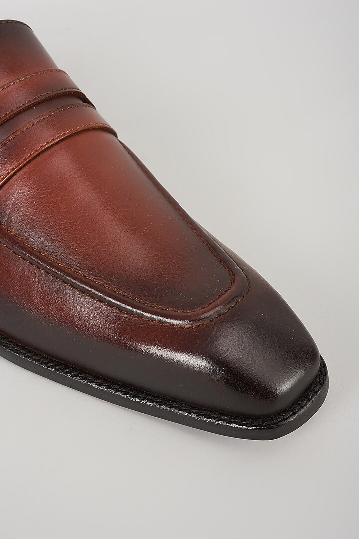 Burnished Tan Leather Penny Loafers by SALIL BHATIA at Pernia's Pop Up Shop