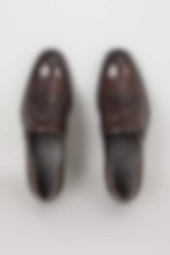 Burnished Dark Brown Leather Loafers by SALIL BHATIA at Pernia's Pop Up Shop