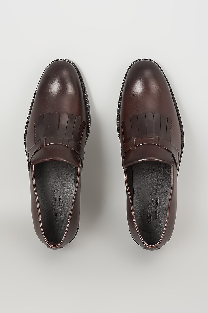 Burnished Dark Brown Leather Loafers by SALIL BHATIA at Pernia's Pop Up Shop