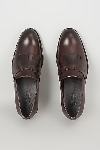 Burnished Dark Brown Leather Loafers by SALIL BHATIA