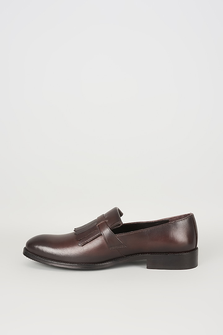Burnished Dark Brown Leather Loafers by SALIL BHATIA at Pernia's Pop Up Shop