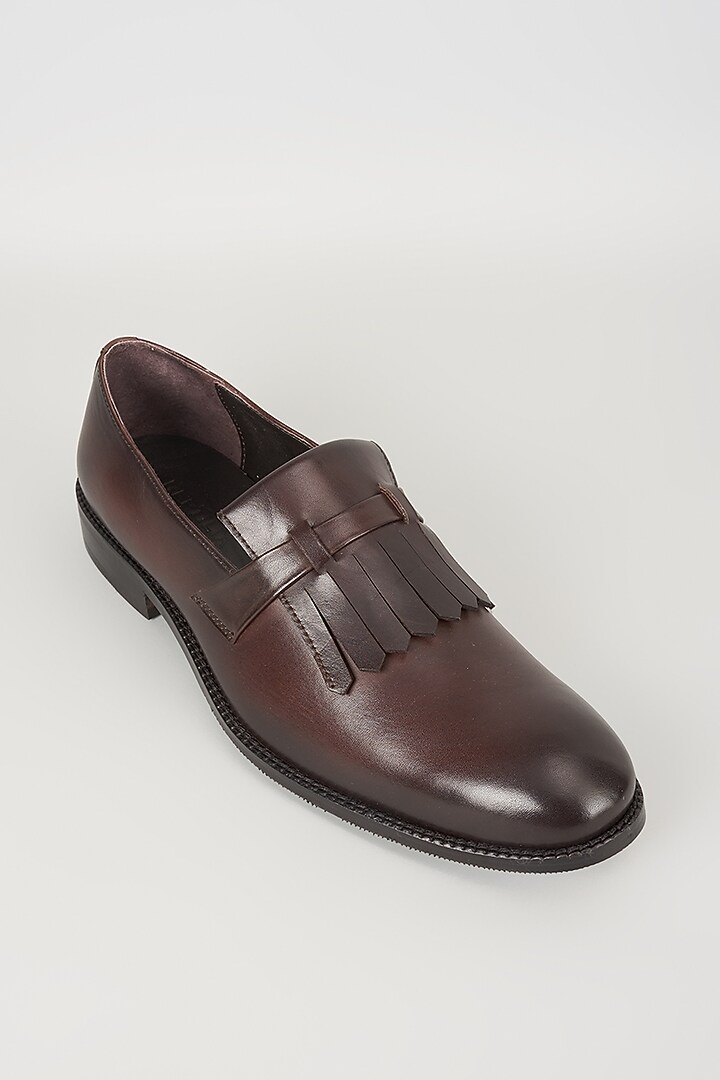 Burnished Dark Brown Leather Loafers by SALIL BHATIA at Pernia's Pop Up Shop