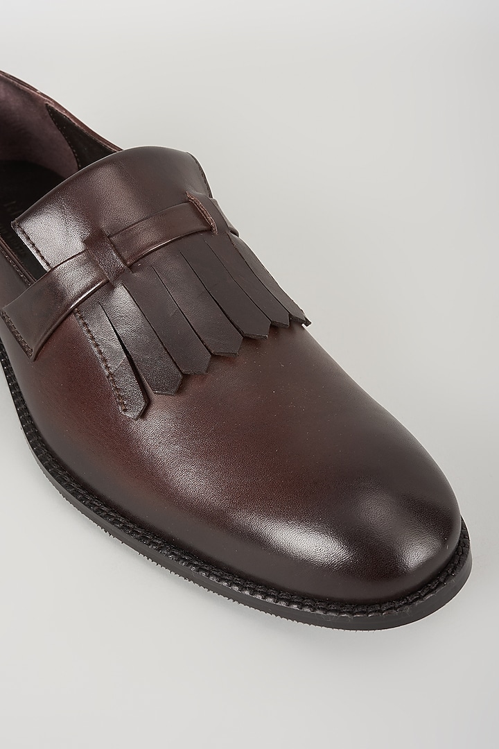 Burnished Dark Brown Leather Loafers by SALIL BHATIA at Pernia's Pop Up Shop