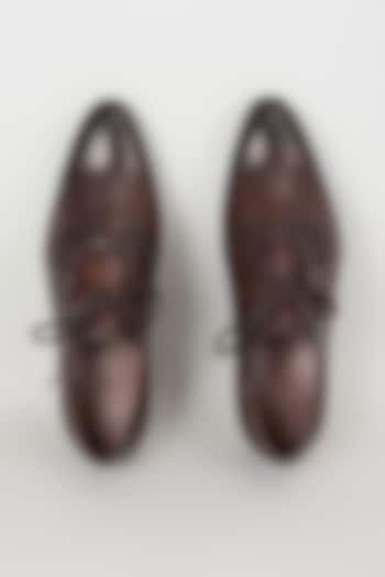 Burnished Brown Leather Shoes by SALIL BHATIA at Pernia's Pop Up Shop