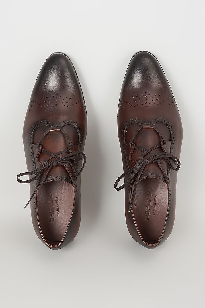 Burnished Brown Leather Shoes by SALIL BHATIA at Pernia's Pop Up Shop