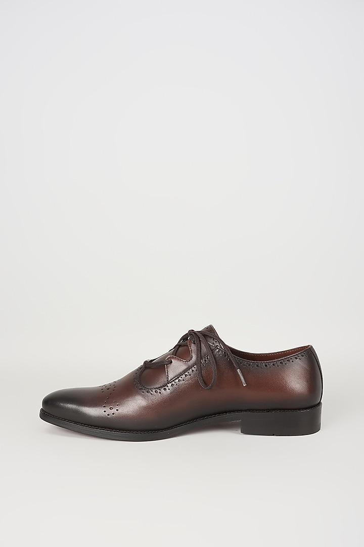 Burnished Brown Leather Shoes by SALIL BHATIA at Pernia's Pop Up Shop