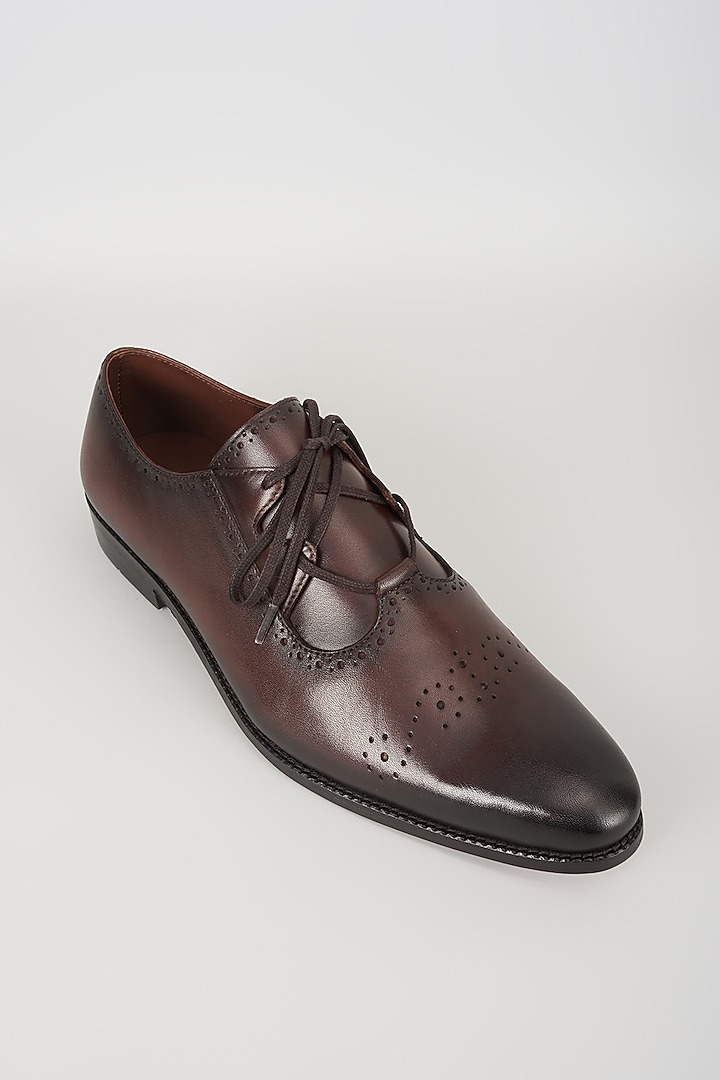 Burnished Brown Leather Shoes by SALIL BHATIA at Pernia's Pop Up Shop