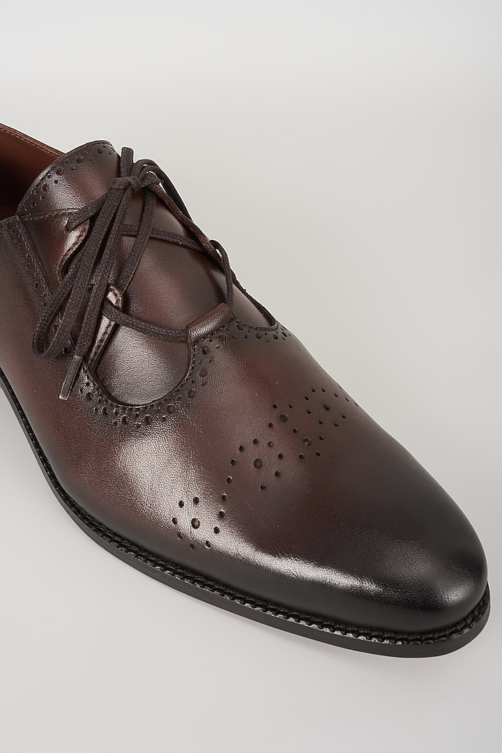 Burnished Brown Leather Shoes by SALIL BHATIA at Pernia's Pop Up Shop