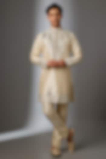 Beige Silk Thread Embroidered Kurta Set by SALIL BHATIA at Pernia's Pop Up Shop