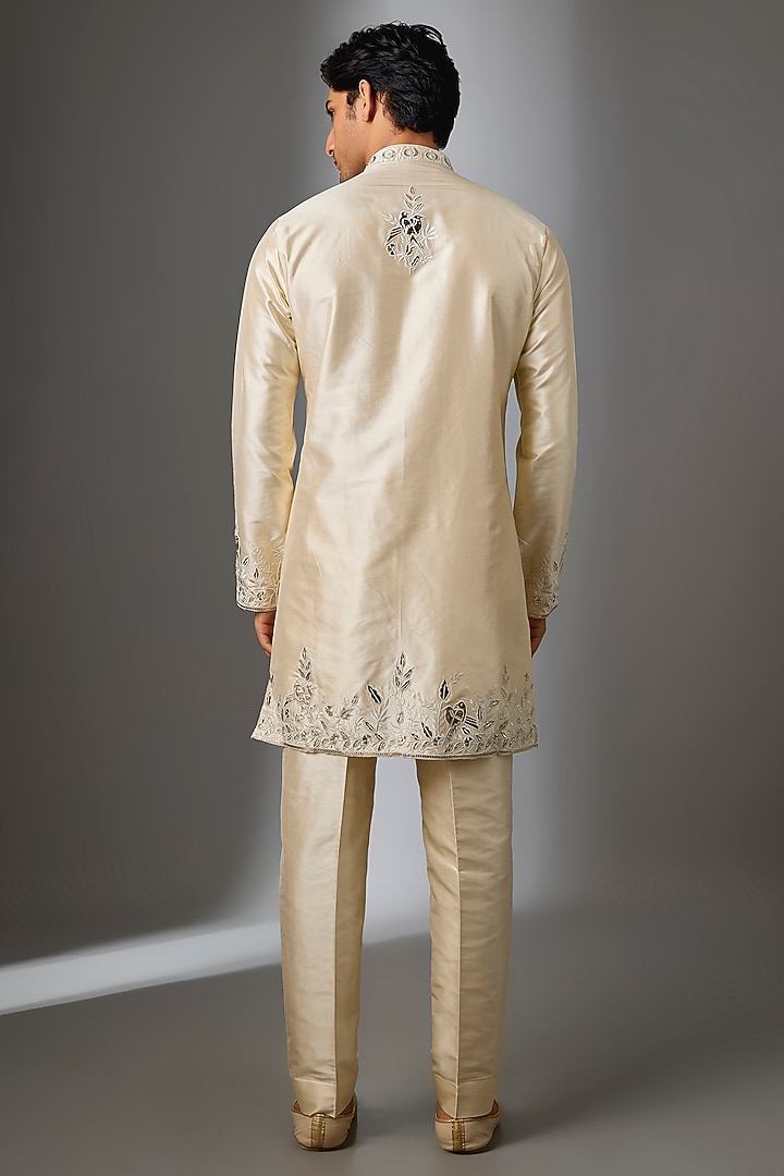 Beige Silk Thread Embroidered Kurta Set by SALIL BHATIA at Pernia's Pop Up Shop