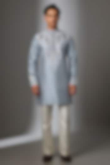 Ice Blue Silk Thread Embroidered Kurta Set by SALIL BHATIA at Pernia's Pop Up Shop
