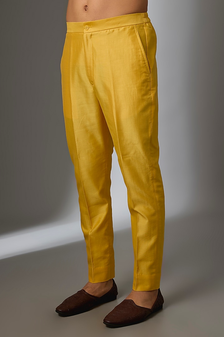 Yellow Silk Thread Embellished Long Jacket Kurta Set by SALIL BHATIA at Pernia's Pop Up Shop