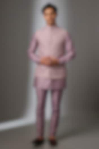 Mauve Silk Chanderi Thread Embroidered Nehru Jacket Set by SALIL BHATIA at Pernia's Pop Up Shop
