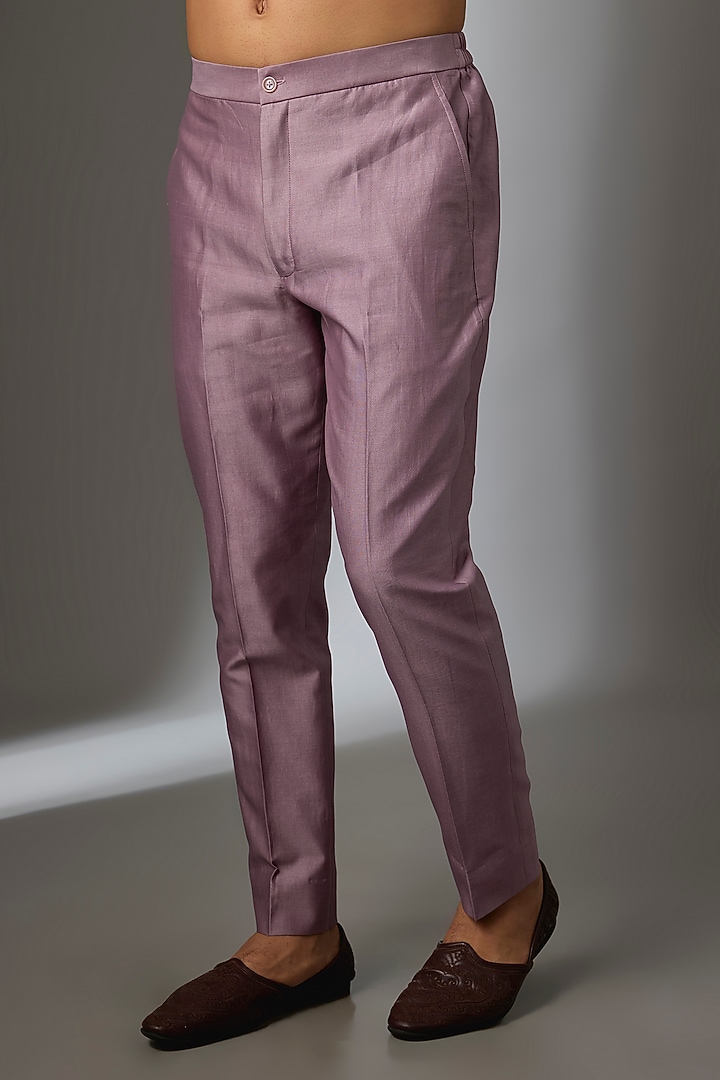 Mauve Silk Chanderi Thread Embroidered Nehru Jacket Set by SALIL BHATIA at Pernia's Pop Up Shop
