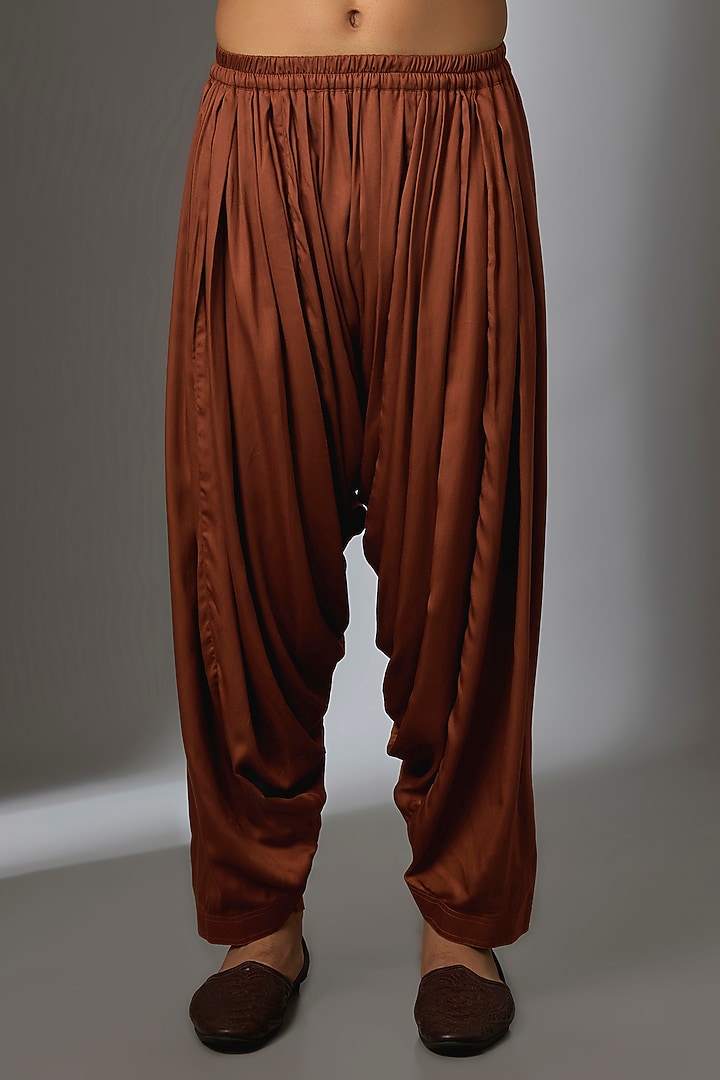 Rust Silk & Modal Satin Thread Embroidered Kurta Set by SALIL BHATIA at Pernia's Pop Up Shop