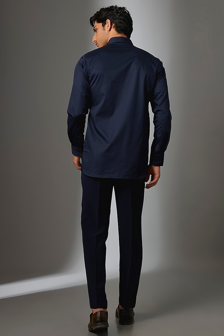 Blue Giza Cotton Jaguar Motif Embellished Party Wear Shirt by SALIL BHATIA at Pernia's Pop Up Shop