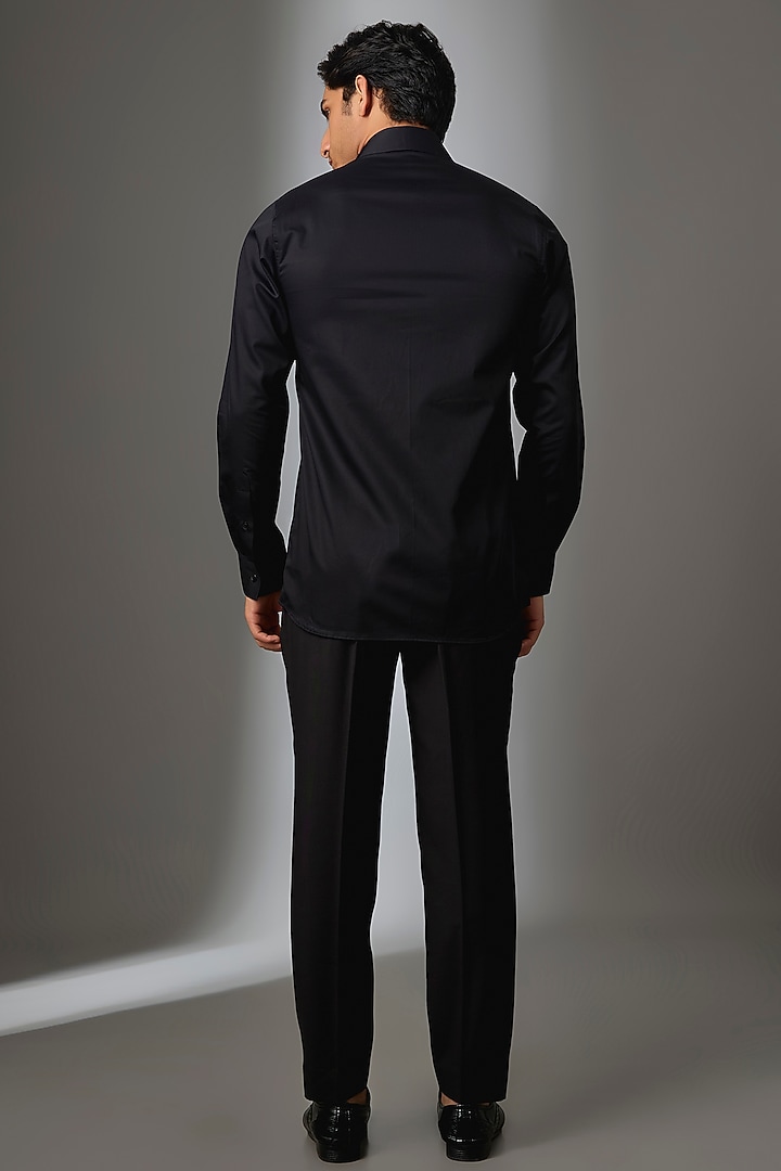 Black Giza Cotton Stallion Embellished Party Wear Shirt by SALIL BHATIA at Pernia's Pop Up Shop