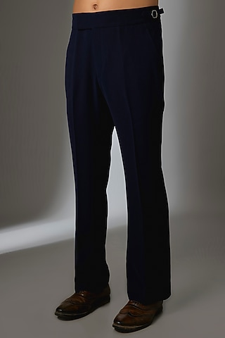 Blue Japanese Fabric Trousers by SALIL BHATIA