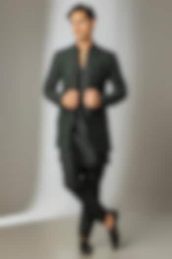 Dark Green Silk Chanderi Thread Embellished Wedding Indowestern Set by SALIL BHATIA at Pernia's Pop Up Shop