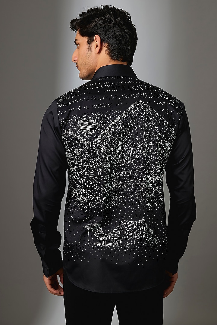 Black Giza Cotton Guardian of Tombs Embellished Party Wear Shirt by SALIL BHATIA at Pernia's Pop Up Shop