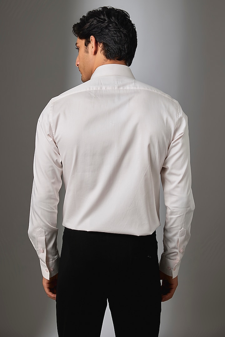 Baby Pink Giza Cotton Pintuck Tuxedo Wedding Shirt by SALIL BHATIA at Pernia's Pop Up Shop