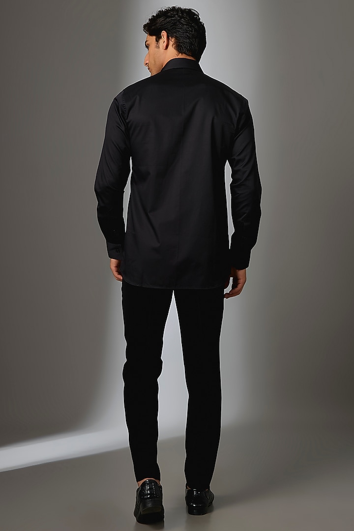 Black Giza Cotton White Tiger Embellished Party Wear Shirt by SALIL BHATIA at Pernia's Pop Up Shop