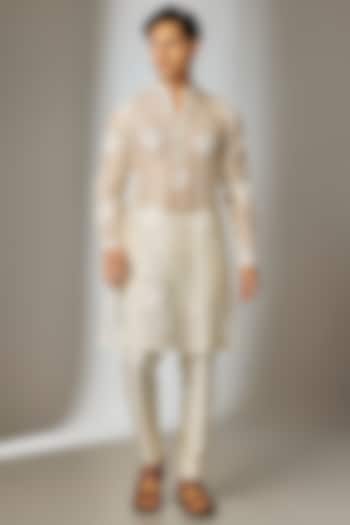 Ivory Chanderi Threadwork Sheer Kurta Set by SALIL BHATIA at Pernia's Pop Up Shop