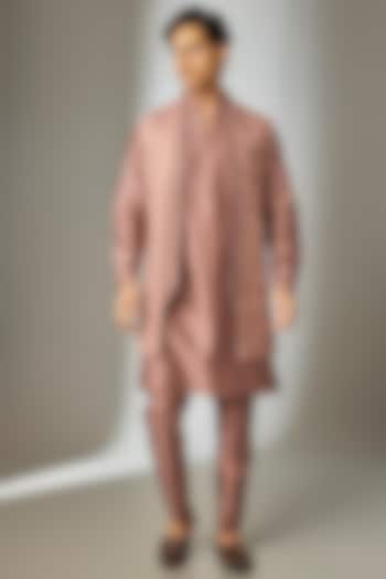 Dusty Pink Georgette Thread Embellished Long Jacket Set by SALIL BHATIA at Pernia's Pop Up Shop