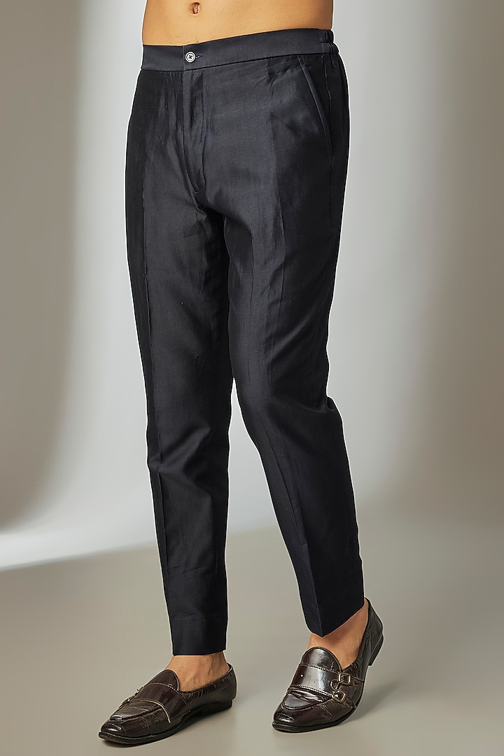 Dark Blue Dola Silk Thread Embellished Groom Indowestern Set by SALIL BHATIA at Pernia's Pop Up Shop