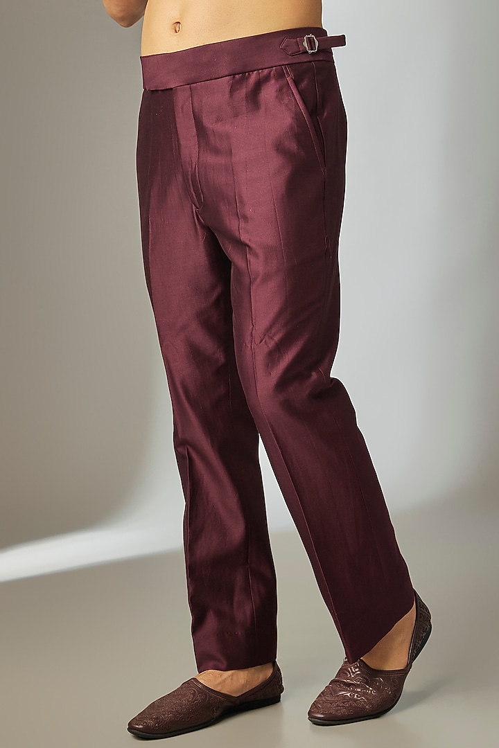 Wine Dola Silk Thread Embellished Open-Wedding Indowestern Set by SALIL BHATIA at Pernia's Pop Up Shop
