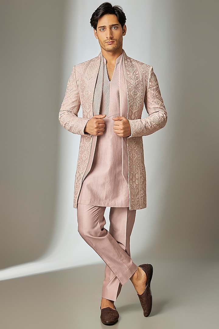 Dusty Pink Silk Chanderi Sequin Embellished Wedding Indowestern Set by SALIL BHATIA at Pernia's Pop Up Shop