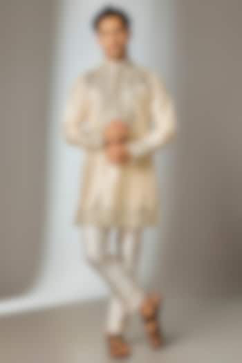 Beige Silk Zari Embroidered Kurta Set by SALIL BHATIA at Pernia's Pop Up Shop