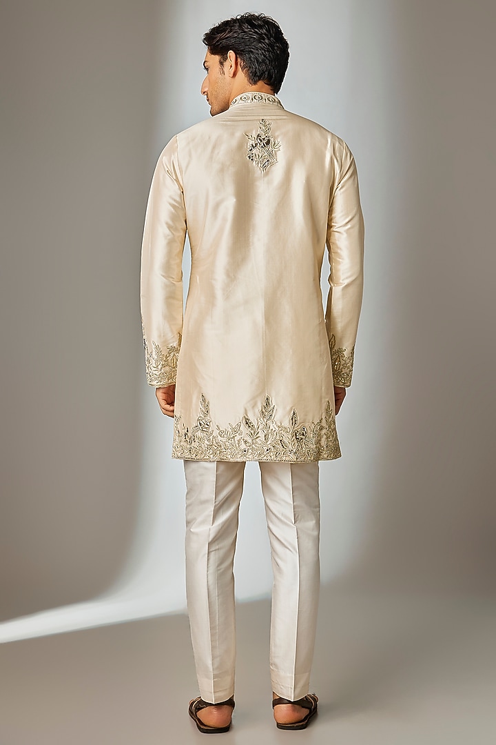 Beige Silk Zari Embroidered Kurta Set by SALIL BHATIA at Pernia's Pop Up Shop
