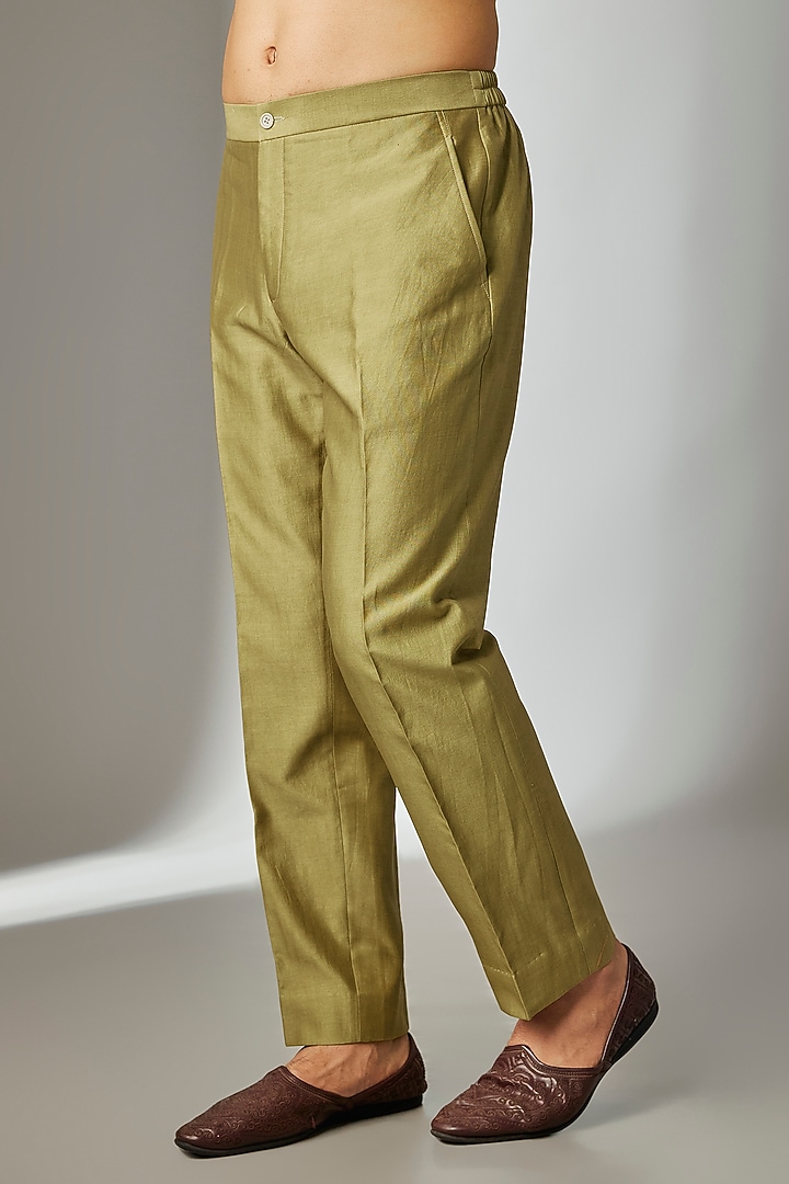 Green Silk Chanderi Thread Embellished Nehru Jacket Set by SALIL BHATIA at Pernia's Pop Up Shop