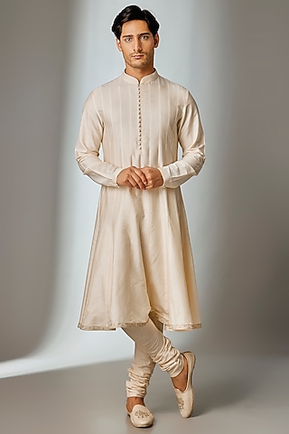 Ivory Silk Chanderi Zari Embellished Anarkali Set by SALIL BHATIA
