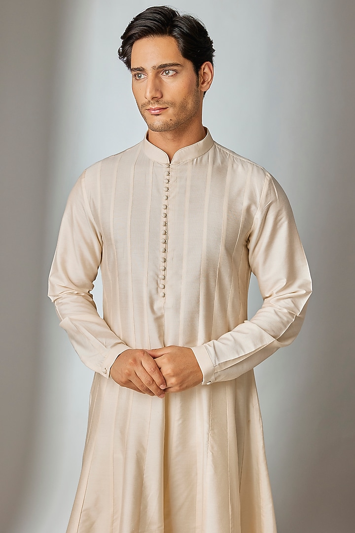 Ivory Silk Chanderi Zari Embellished Anarkali Set by SALIL BHATIA at Pernia's Pop Up Shop
