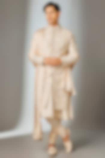Ivory Dola Silk Zari Embellished Groom Sherwani Set by SALIL BHATIA at Pernia's Pop Up Shop