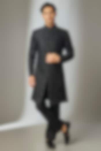 Black Raw Silk Hand Embroidered Indo Western Set by SALIL BHATIA at Pernia's Pop Up Shop