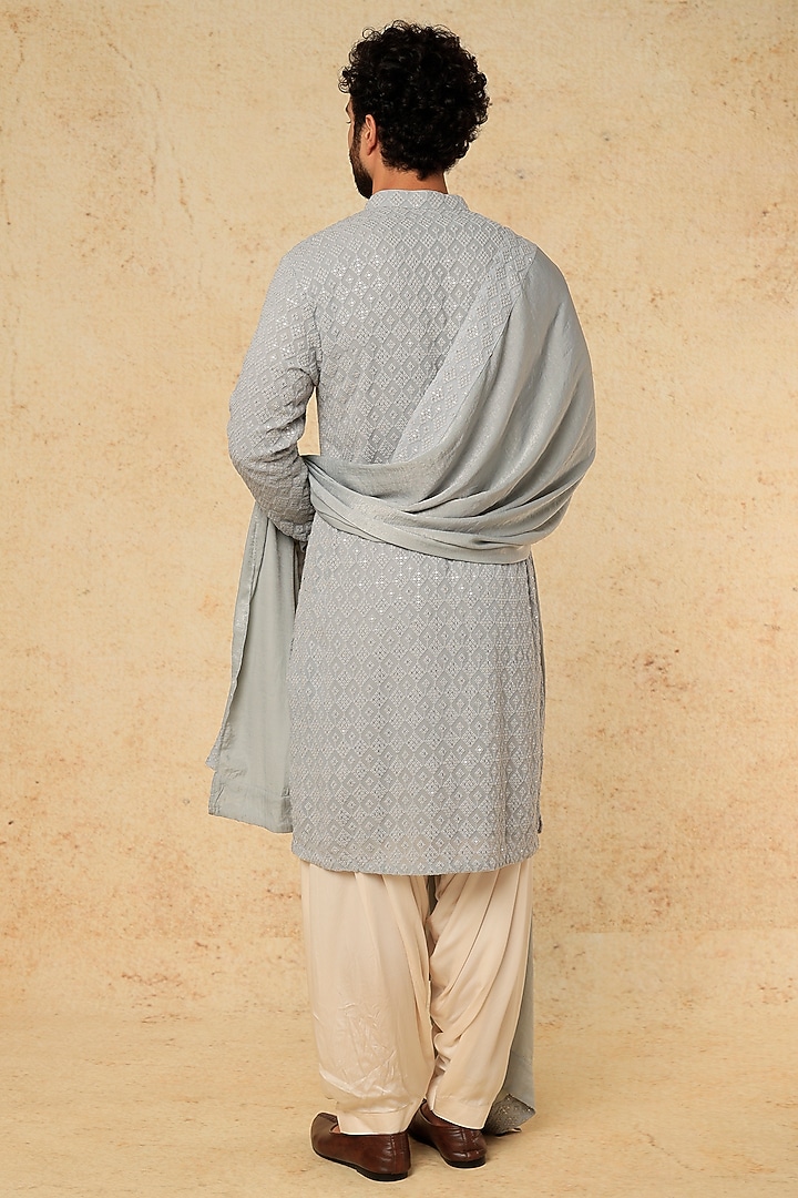 Greyish-Green Georgette Embellished Kurta Set by SALIL BHATIA at Pernia's Pop Up Shop