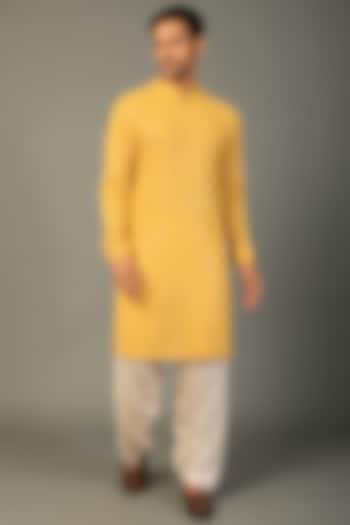 Pastel Yellow Georgette Embellished Kurta Set by SALIL BHATIA at Pernia's Pop Up Shop