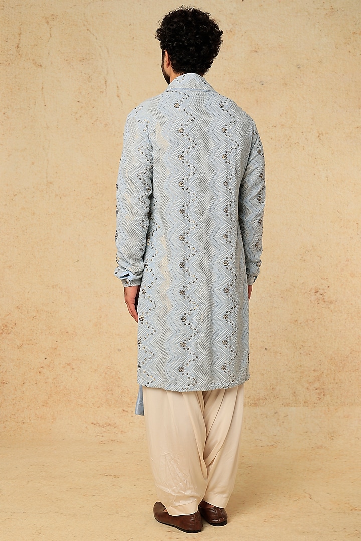 Ice Blue Georgette Embellished Kurta Set by SALIL BHATIA at Pernia's Pop Up Shop