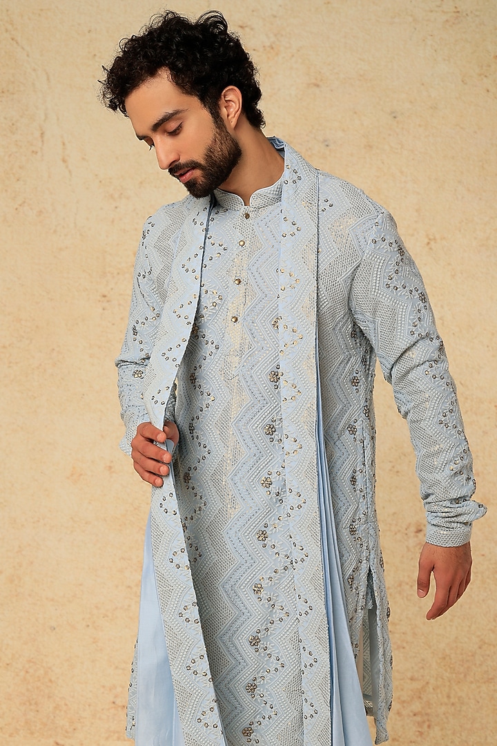 Ice Blue Georgette Embellished Kurta Set by SALIL BHATIA at Pernia's Pop Up Shop