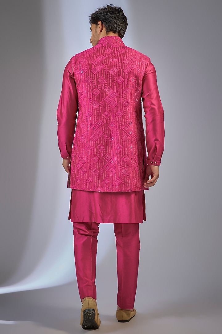 Pink Dola Silk Sequins Embellished Wedding Indowestern Set by SALIL BHATIA at Pernia's Pop Up Shop