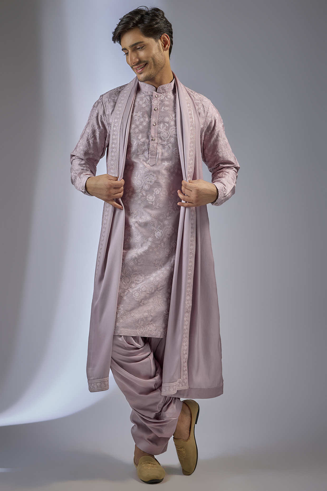 Purple Dola Silk Sequins Embellished Kurta Set by SALIL BHATIA