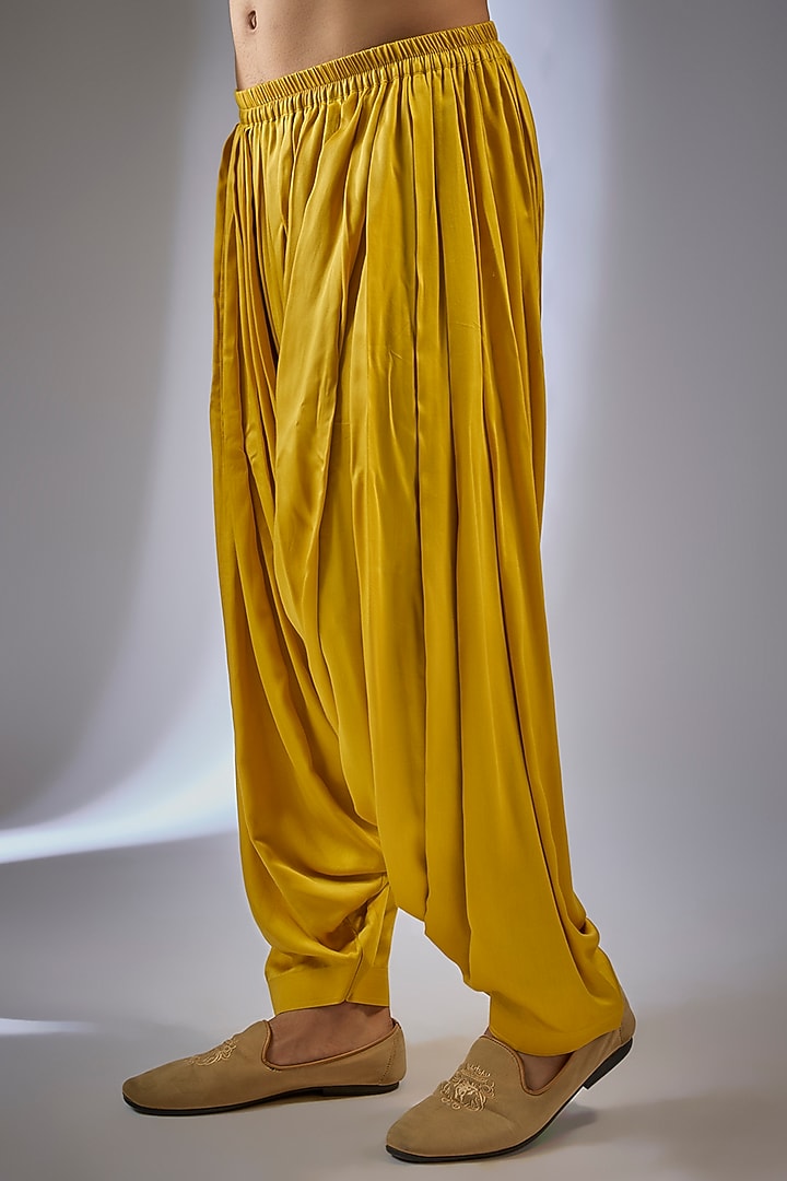Mustard Yellow Dola Silk Sequins Embellished Kurta Set by SALIL BHATIA at Pernia's Pop Up Shop