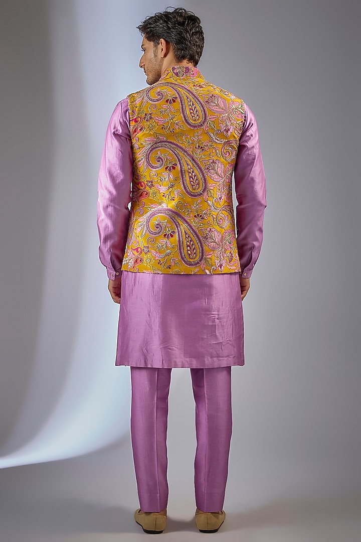 Purple Art Silk Floral Embroidered Wedding Indowestern Set by SALIL BHATIA at Pernia's Pop Up Shop